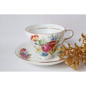 Tea Cup and Saucer Saucer Vintage Teacup and Saucer Clare Bone China Springtime